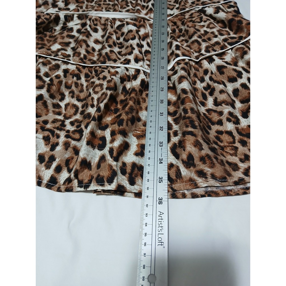 She + Sky Leopard Print Tiered Babydoll Mini Dress Ruffle Sleeve Brown White M - Picture 8 of 10